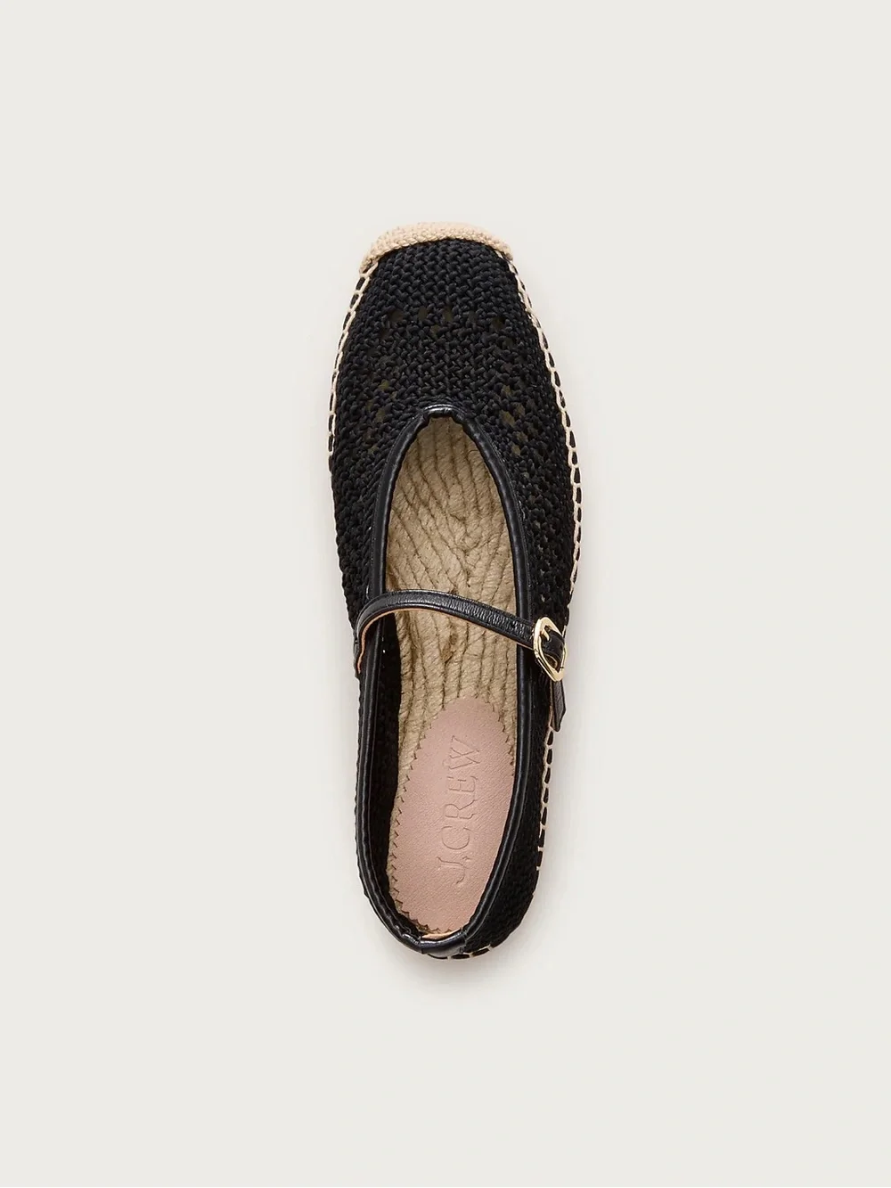 J. Crew Black Crochet Mary Jane Espadrilles with Jute Trim